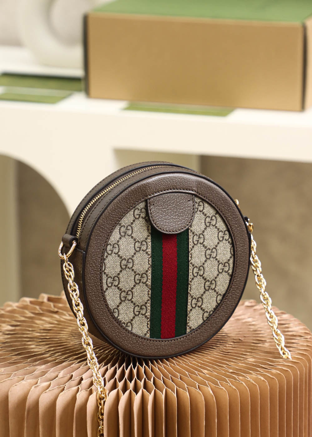 Gucci Ophidia GG Small Round Shoulder Bag - GG Supreme Canvas