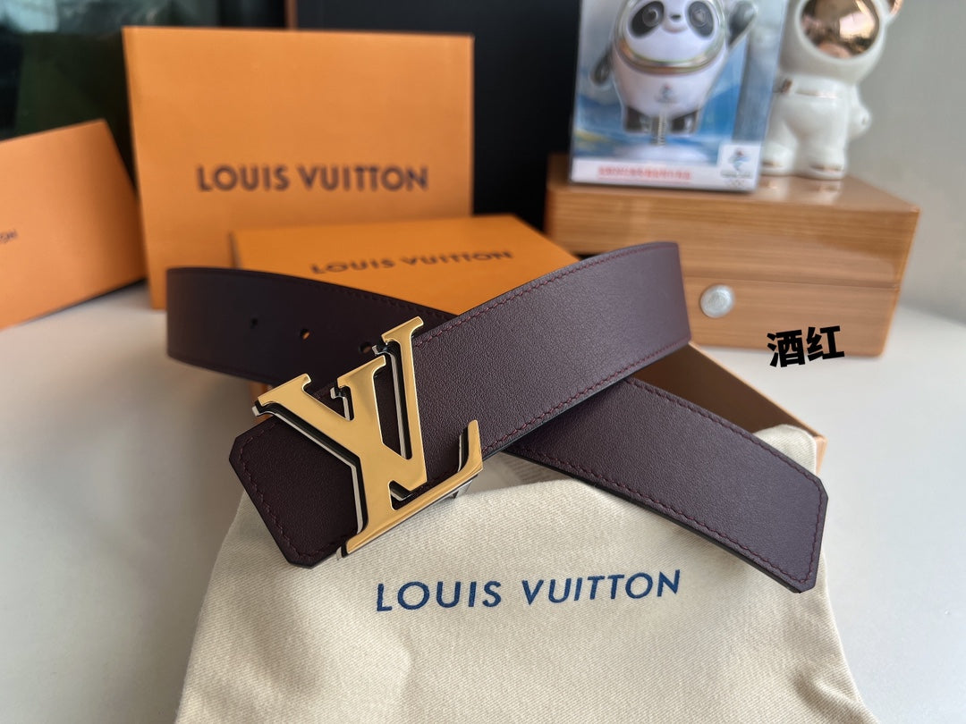 Louis Vuitton LV Initiales 40mm Burgundy Leather Belt with Gold Buckle