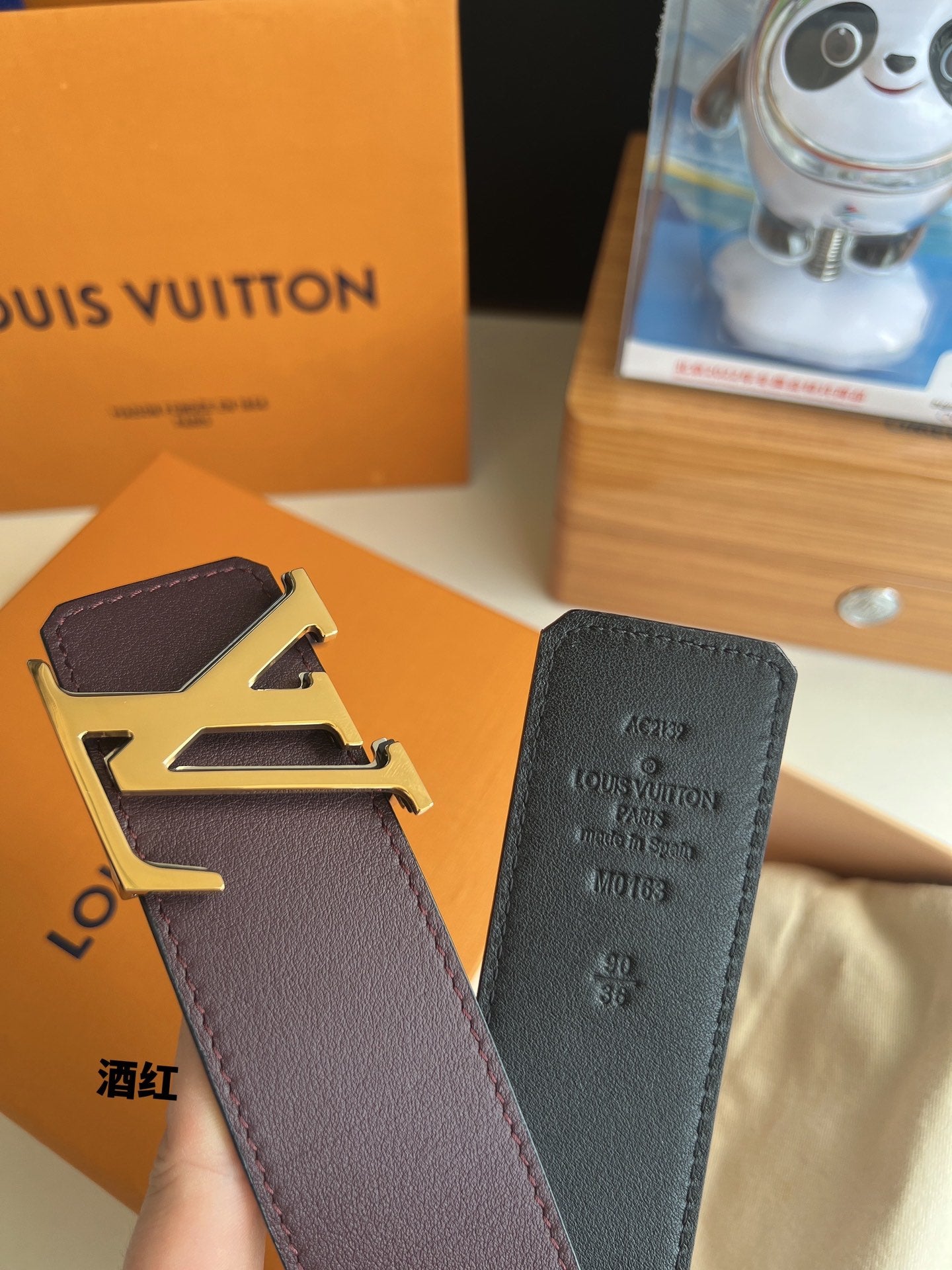 Louis Vuitton LV Initiales 40mm Burgundy Leather Belt with Gold Buckle