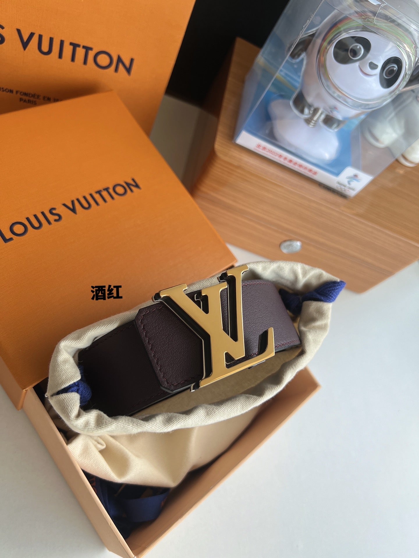 Louis Vuitton LV Initiales 40mm Burgundy Leather Belt with Gold Buckle