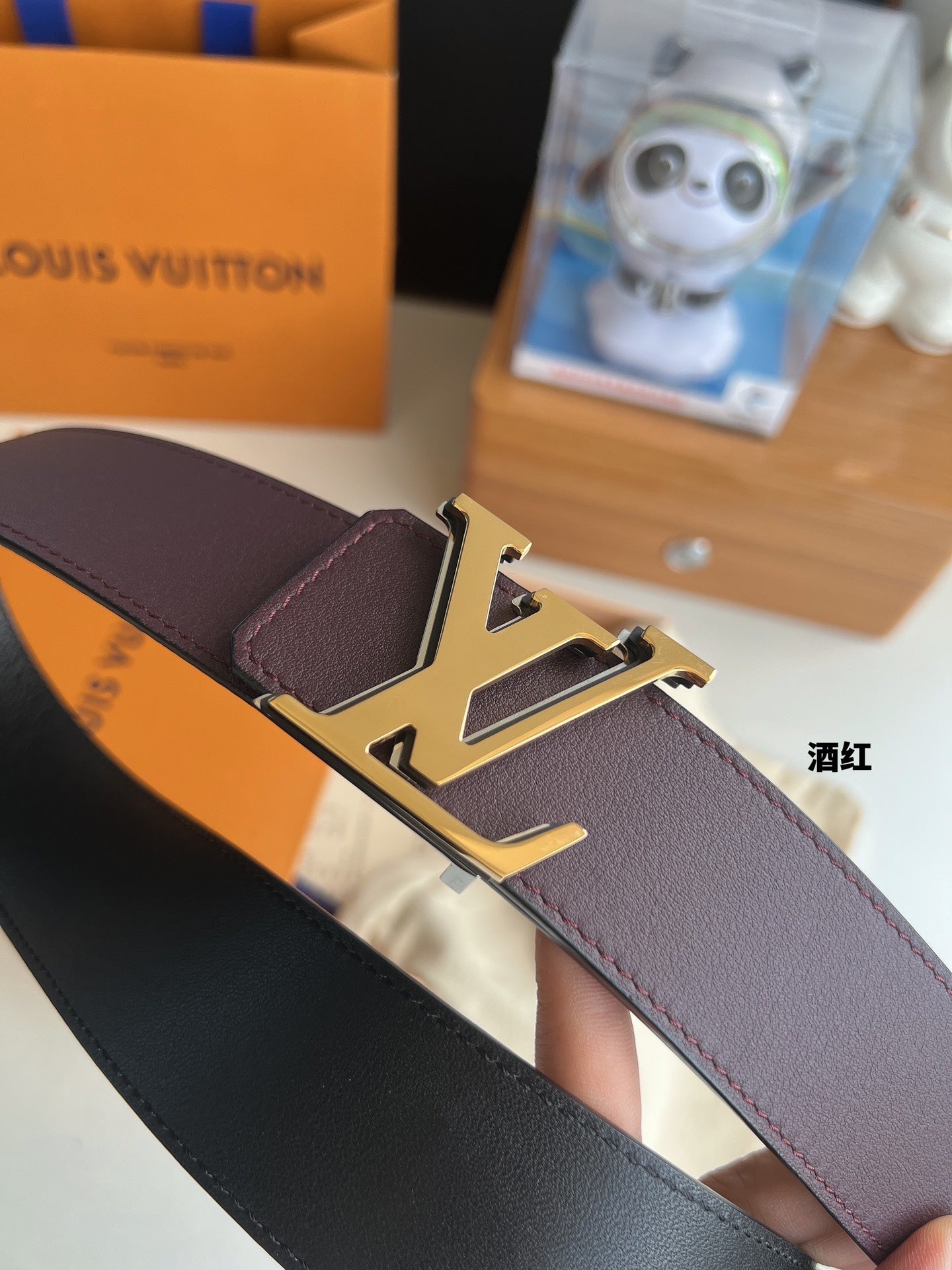 Louis Vuitton LV Initiales 40mm Burgundy Leather Belt with Gold Buckle