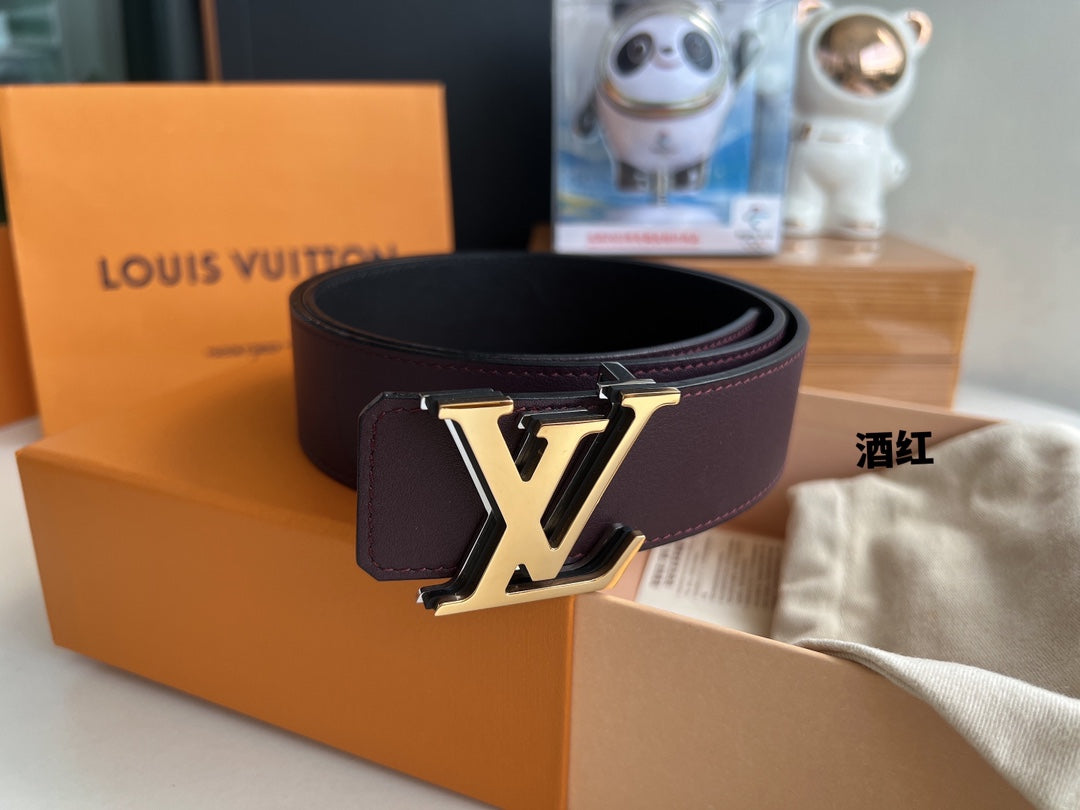 Louis Vuitton LV Initiales 40mm Burgundy Leather Belt with Gold Buckle