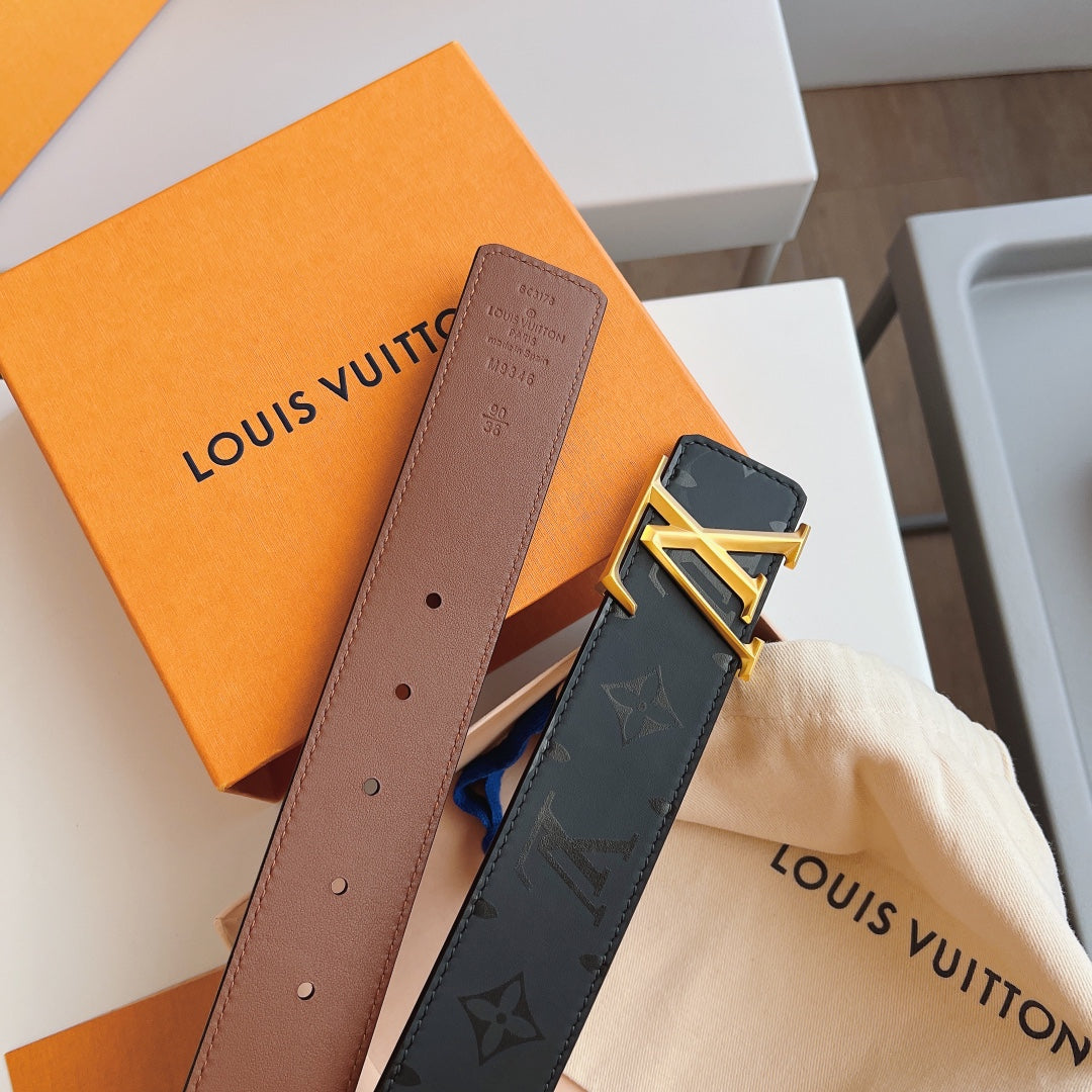 Louis Vuitton LV Initiales 40mm Belt in Black Monogram Leather with Gold-Tone Buckle
