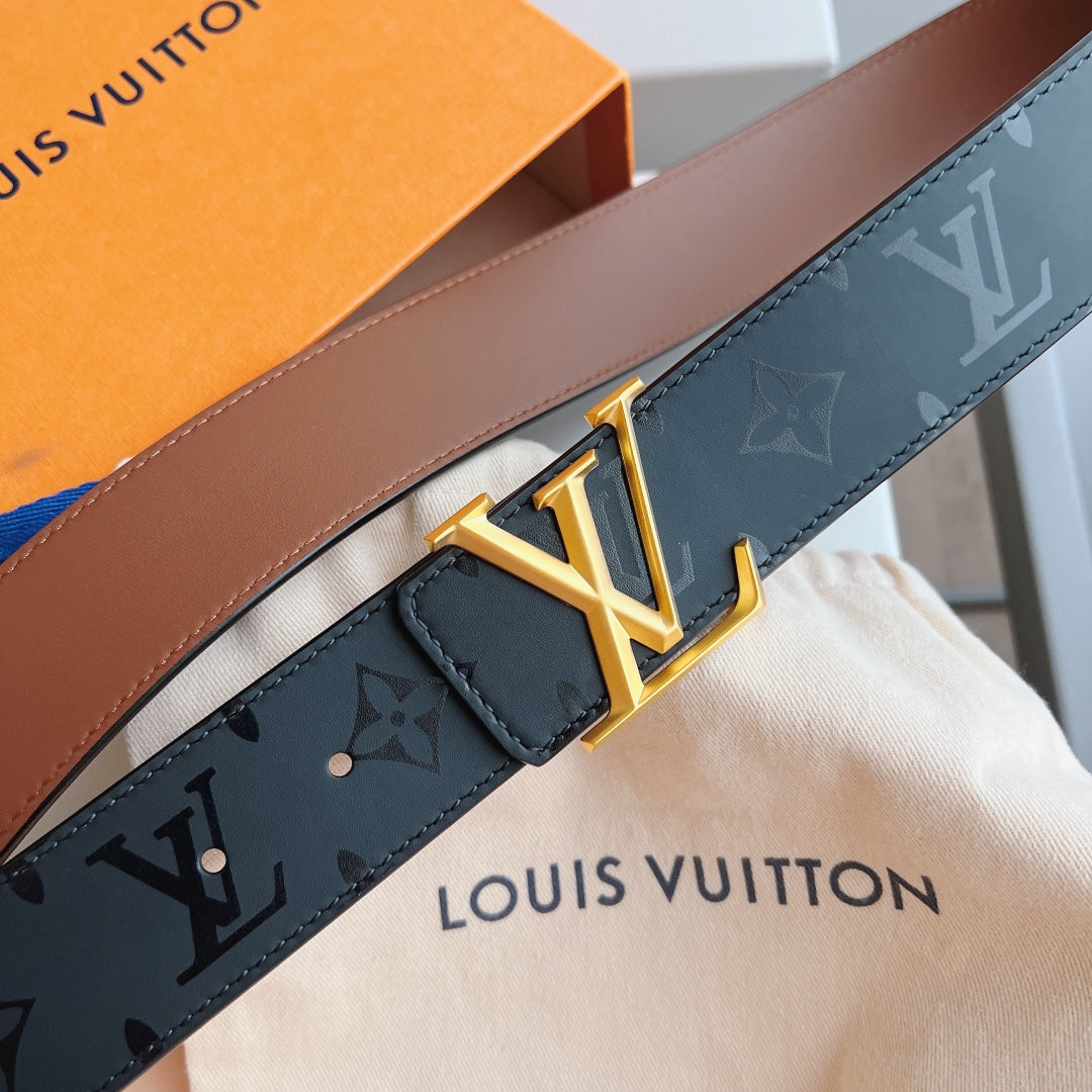 Louis Vuitton LV Initiales 40mm Belt in Black Monogram Leather with Gold-Tone Buckle