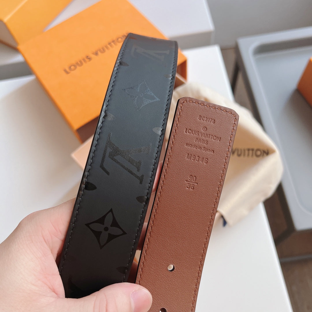 Louis Vuitton LV Initiales 40mm Belt in Black Monogram Leather with Gold-Tone Buckle