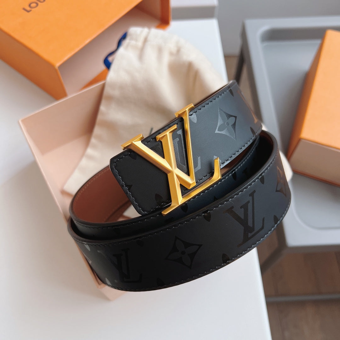 Louis Vuitton LV Initiales 40mm Belt in Black Monogram Leather with Gold-Tone Buckle