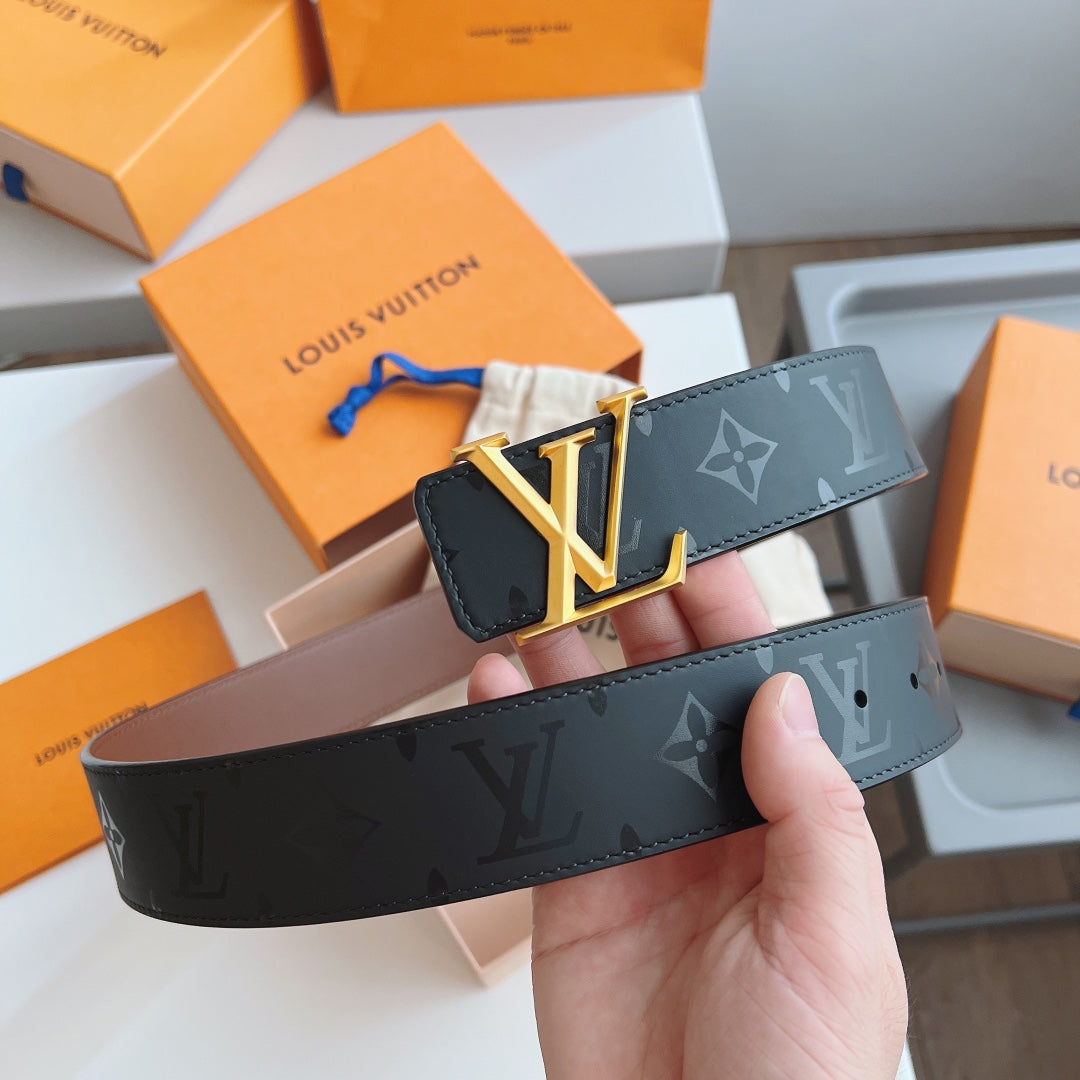 Louis Vuitton LV Initiales 40mm Belt in Black Monogram Leather with Gold-Tone Buckle