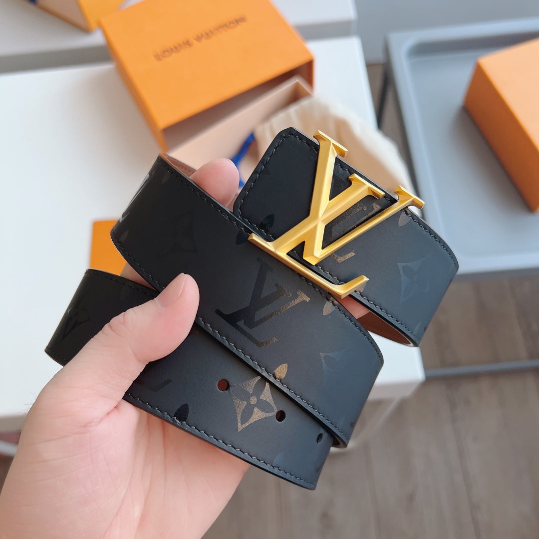 Louis Vuitton LV Initiales 40mm Belt in Black Monogram Leather with Gold-Tone Buckle
