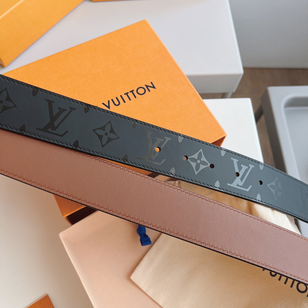 Louis Vuitton LV Initiales 40mm Belt in Black Monogram Leather with Gold-Tone Buckle