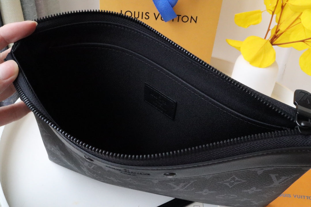 Louis Vuitton Pochette Voyage MM Monogram Eclipse Canvas Clutch Bag