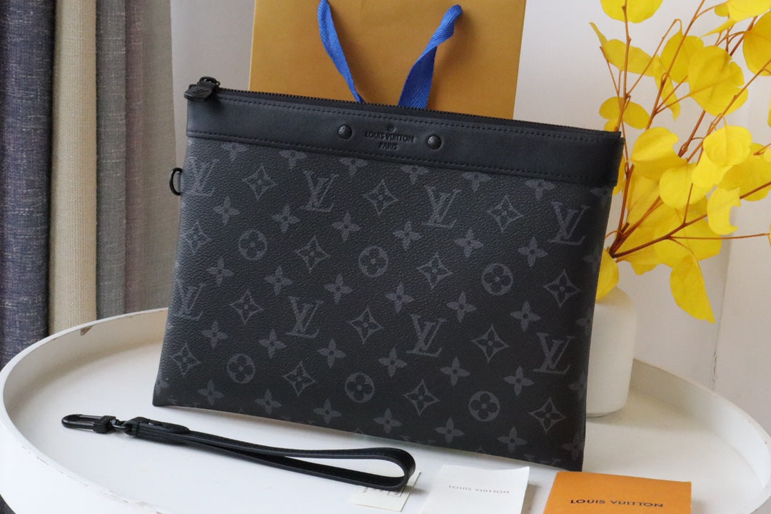 Louis Vuitton Pochette Voyage MM Monogram Eclipse Canvas Clutch Bag