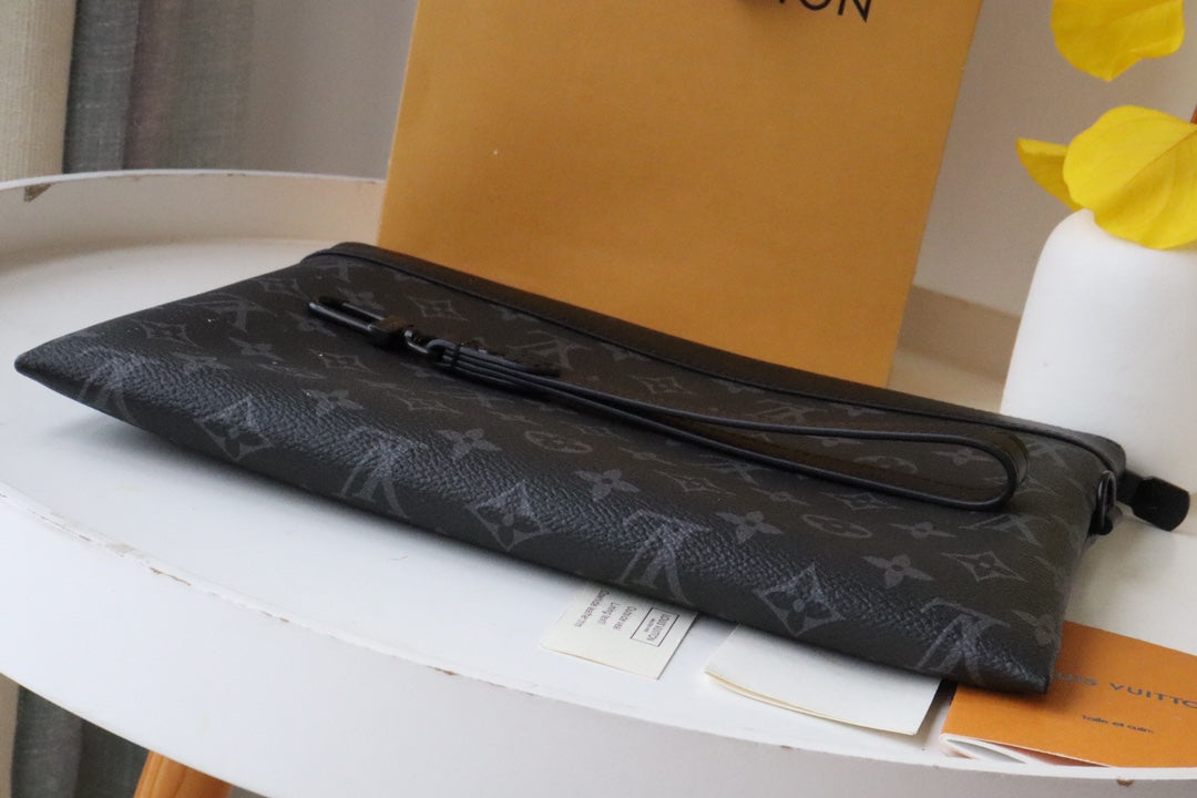 Louis Vuitton Pochette Voyage MM Monogram Eclipse Canvas Clutch Bag