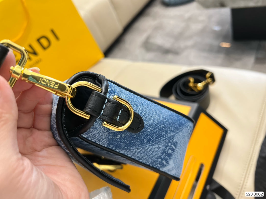 Fendace Fendi x Versace Denim Monogram Shoulder Bag with Gold Medusa Hardware