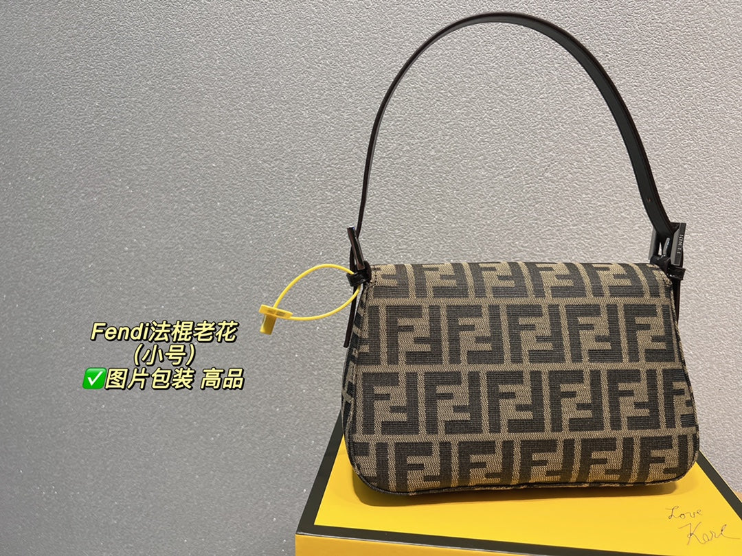 Fendi Baguette FF Monogram Canvas Shoulder Bag - Brown &amp; Tobacco