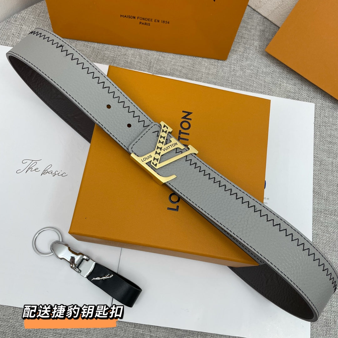 Louis Vuitton Leather Strap Keychain Bag Charm with LV Logo Buckle - Grey and Blue Pebbled Leather Accessories