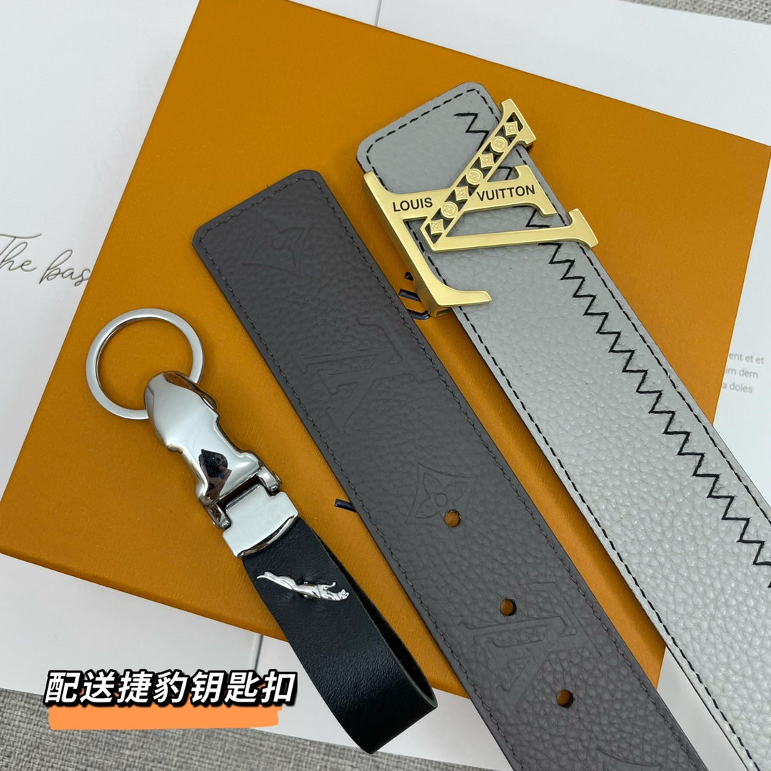 Louis Vuitton Leather Strap Keychain Bag Charm with LV Logo Buckle - Grey and Blue Pebbled Leather Accessories