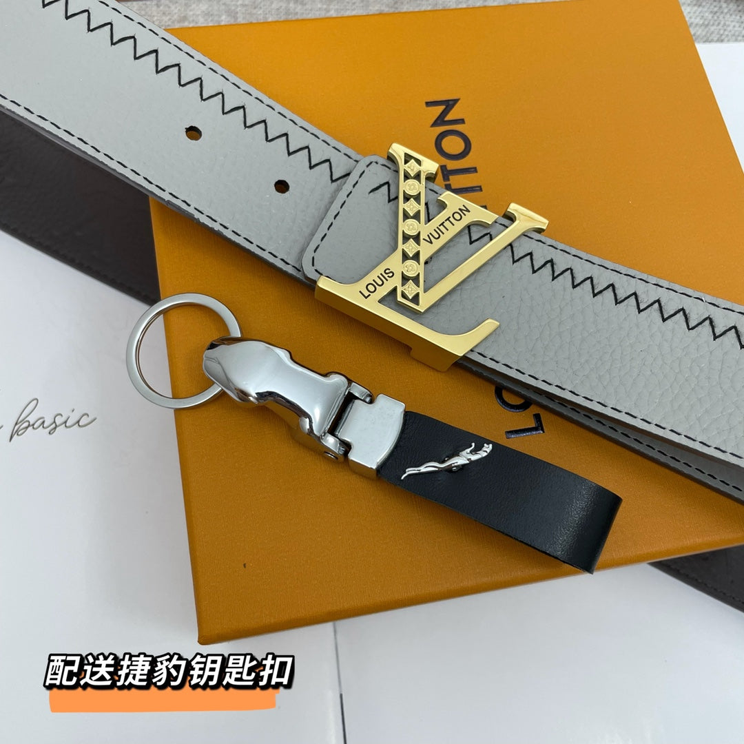Louis Vuitton Leather Strap Keychain Bag Charm with LV Logo Buckle - Grey and Blue Pebbled Leather Accessories