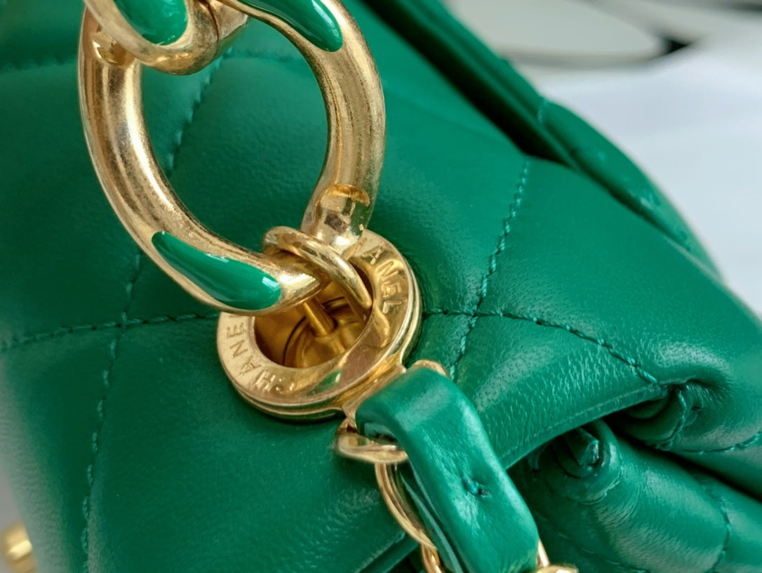 Chanel Green Quilted Mini Flap Bag with Gold-Tone Chunky Chain Handle