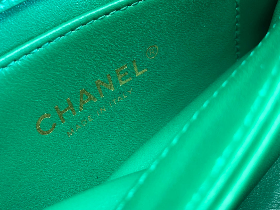 Chanel Green Quilted Mini Flap Bag with Gold-Tone Chunky Chain Handle