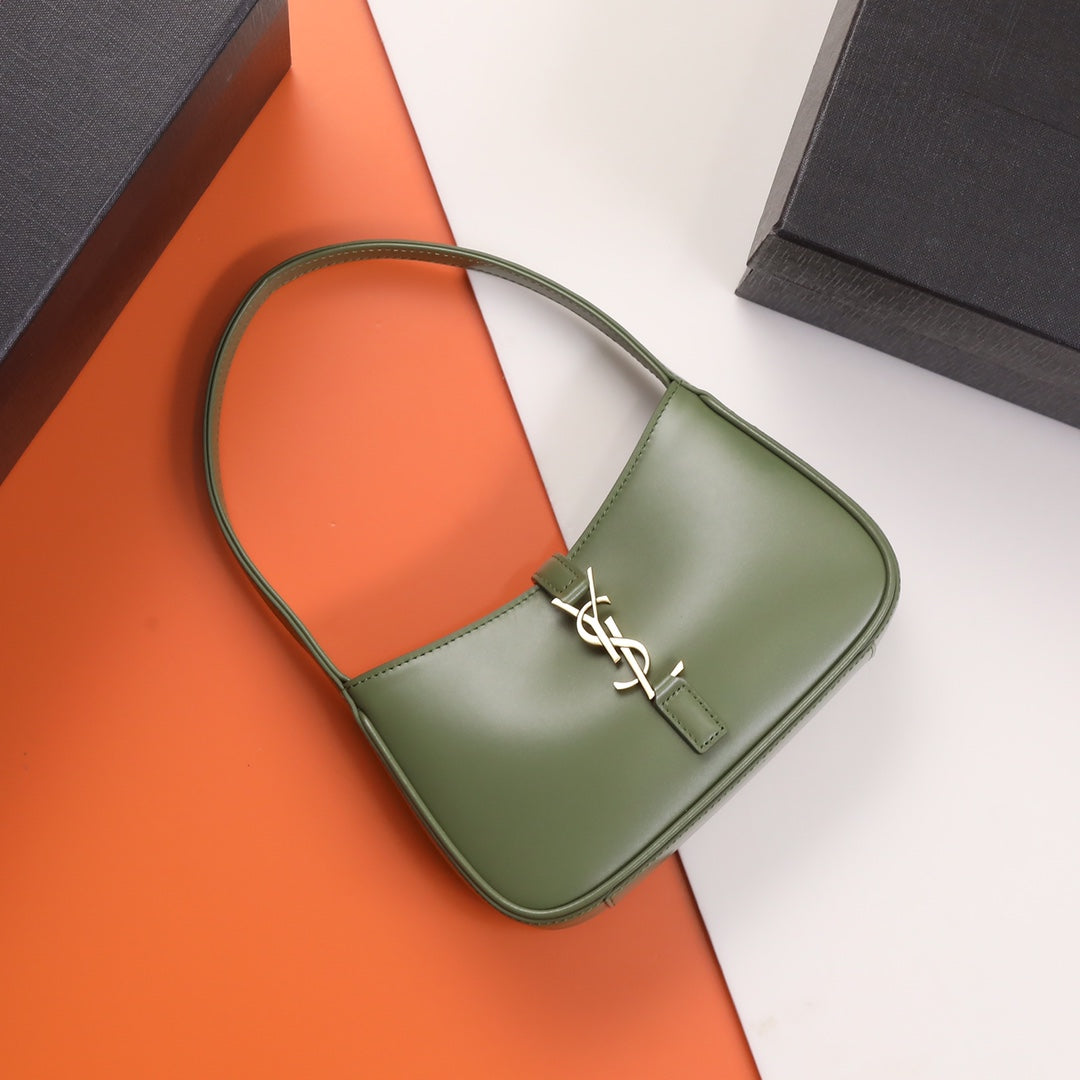 Saint Laurent Le 5 à 7 Leather Hobo Bag in Olive Green