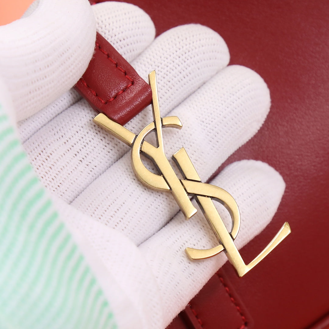 Red Textured Leather Accessory Detail - Stitched Mounting Loop