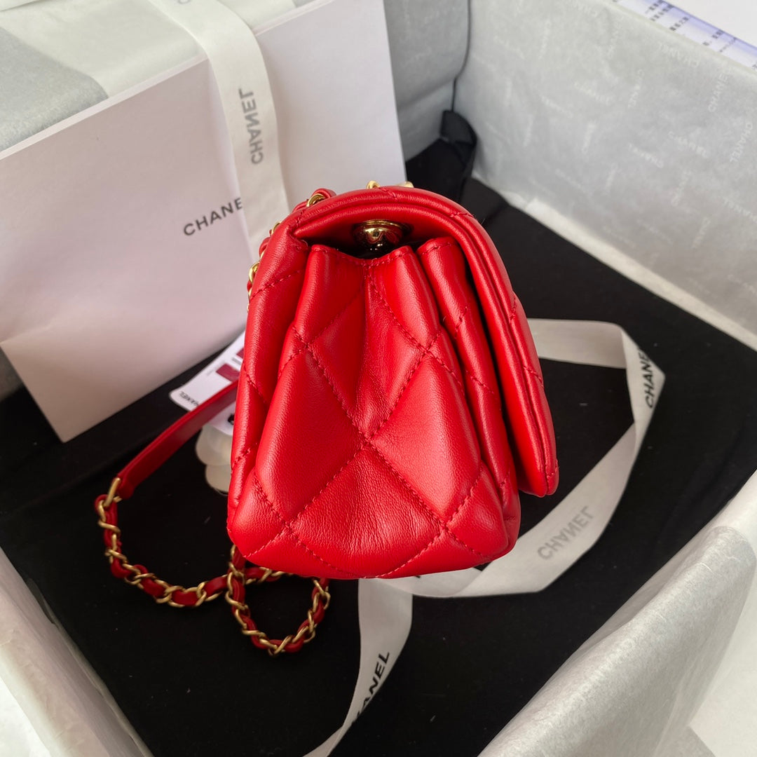 Chanel 19 Small Flap Bag Red Quilted Lambskin Gold-Tone Hardware