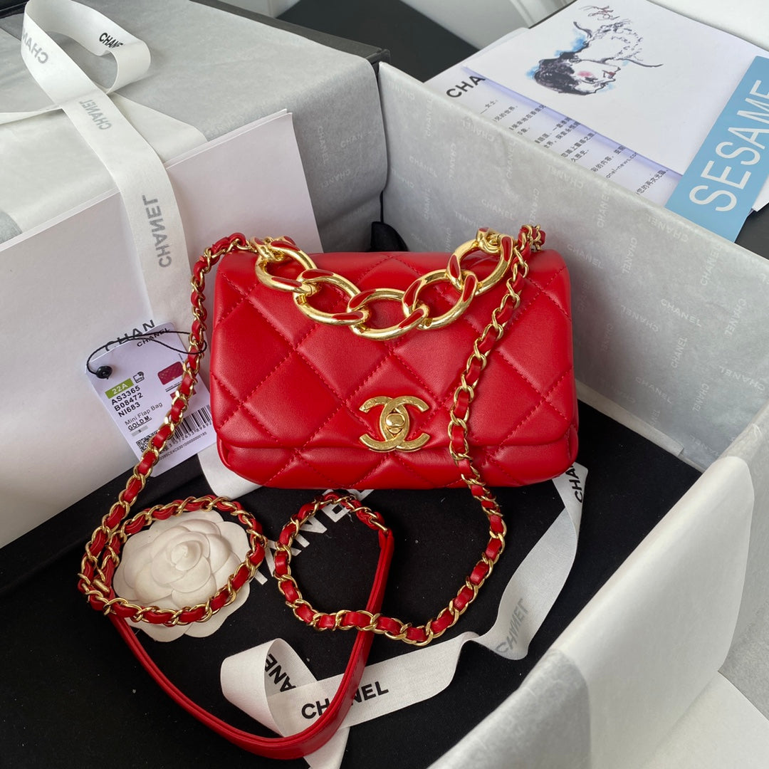 Chanel 19 Small Flap Bag Red Quilted Lambskin Gold-Tone Hardware