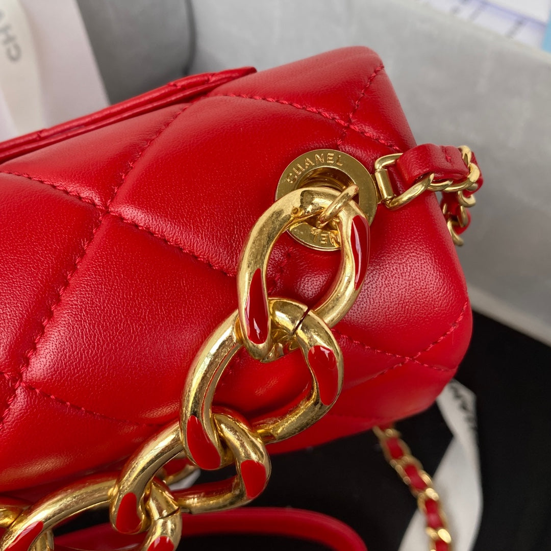 Chanel 19 Small Flap Bag Red Quilted Lambskin Gold-Tone Hardware