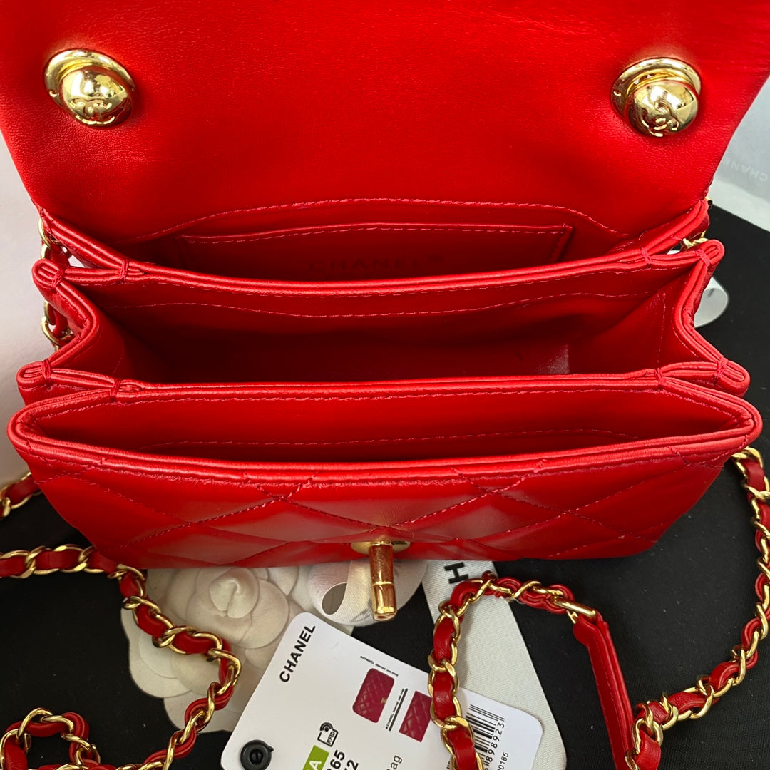 Chanel 19 Small Flap Bag Red Quilted Lambskin Gold-Tone Hardware