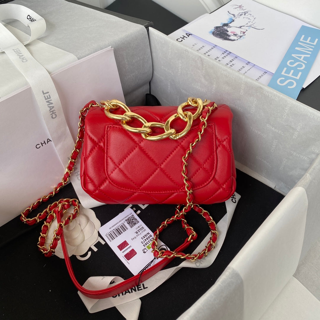 Chanel 19 Small Flap Bag Red Quilted Lambskin Gold-Tone Hardware