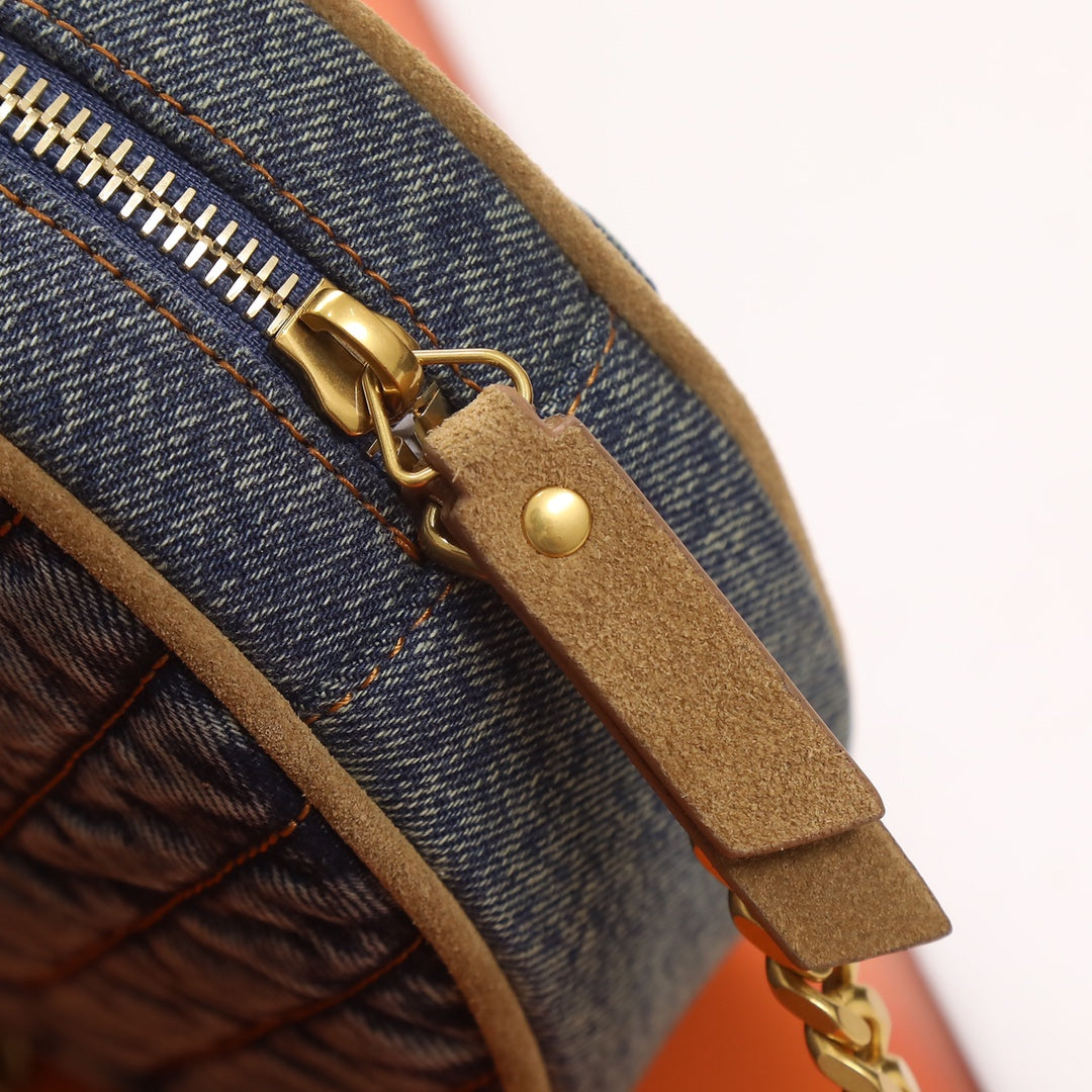 Saint Laurent Quilted Denim Bag with Gold YSL Monogram Logo