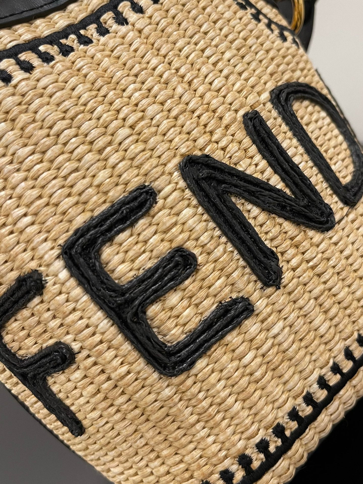 Fendi Mon Tresor Mini Raffia Bucket Bag - Natural and Black Woven Straw Crossbody