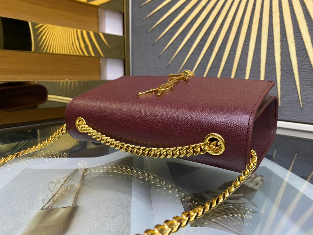 Saint Laurent Kate Tassel Shoulder Bag - Burgundy Leather with Gold Hardware