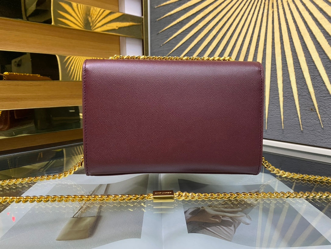 Saint Laurent Kate Tassel Shoulder Bag - Burgundy Leather with Gold Hardware