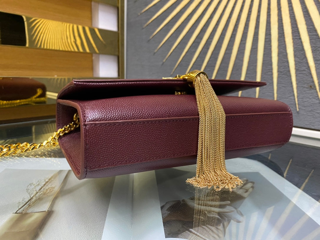 Saint Laurent Kate Tassel Shoulder Bag - Burgundy Leather with Gold Hardware