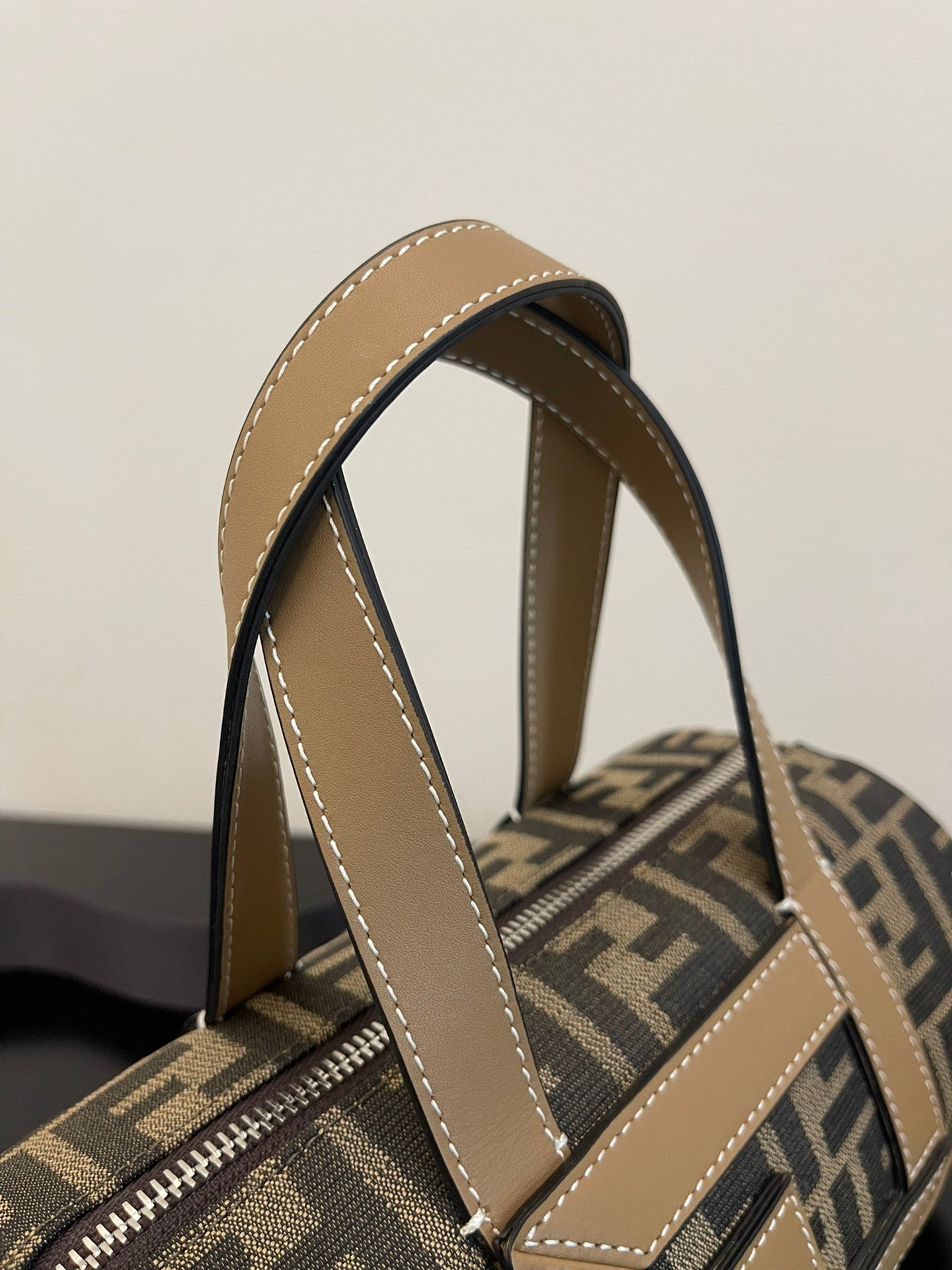 Fendi Mini FF Monogram Barrel Bag - Brown/Grey Canvas with Leather Trim