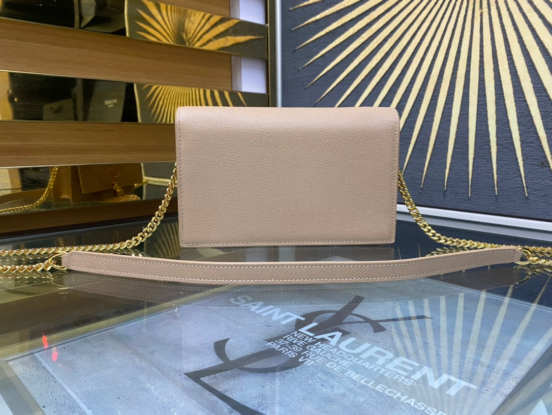 Saint Laurent Kate Small Tassel Shoulder Bag in Beige Leather