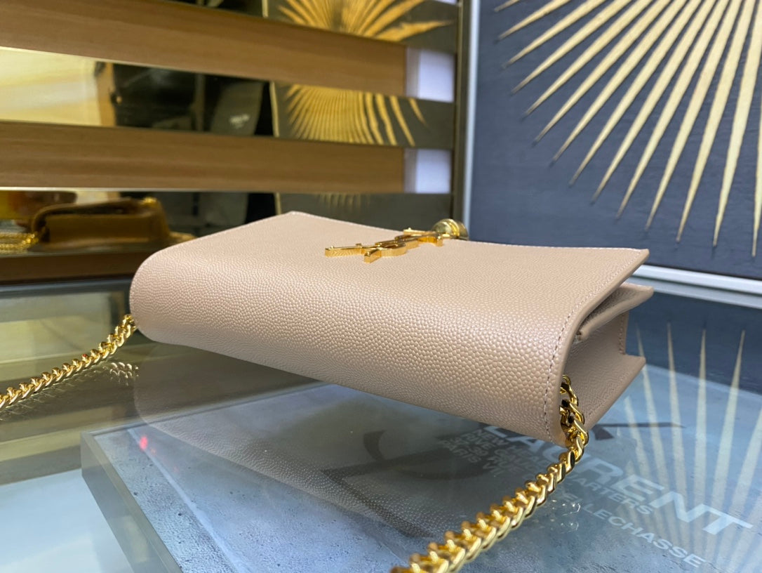 Saint Laurent Kate Small Tassel Shoulder Bag in Beige Leather