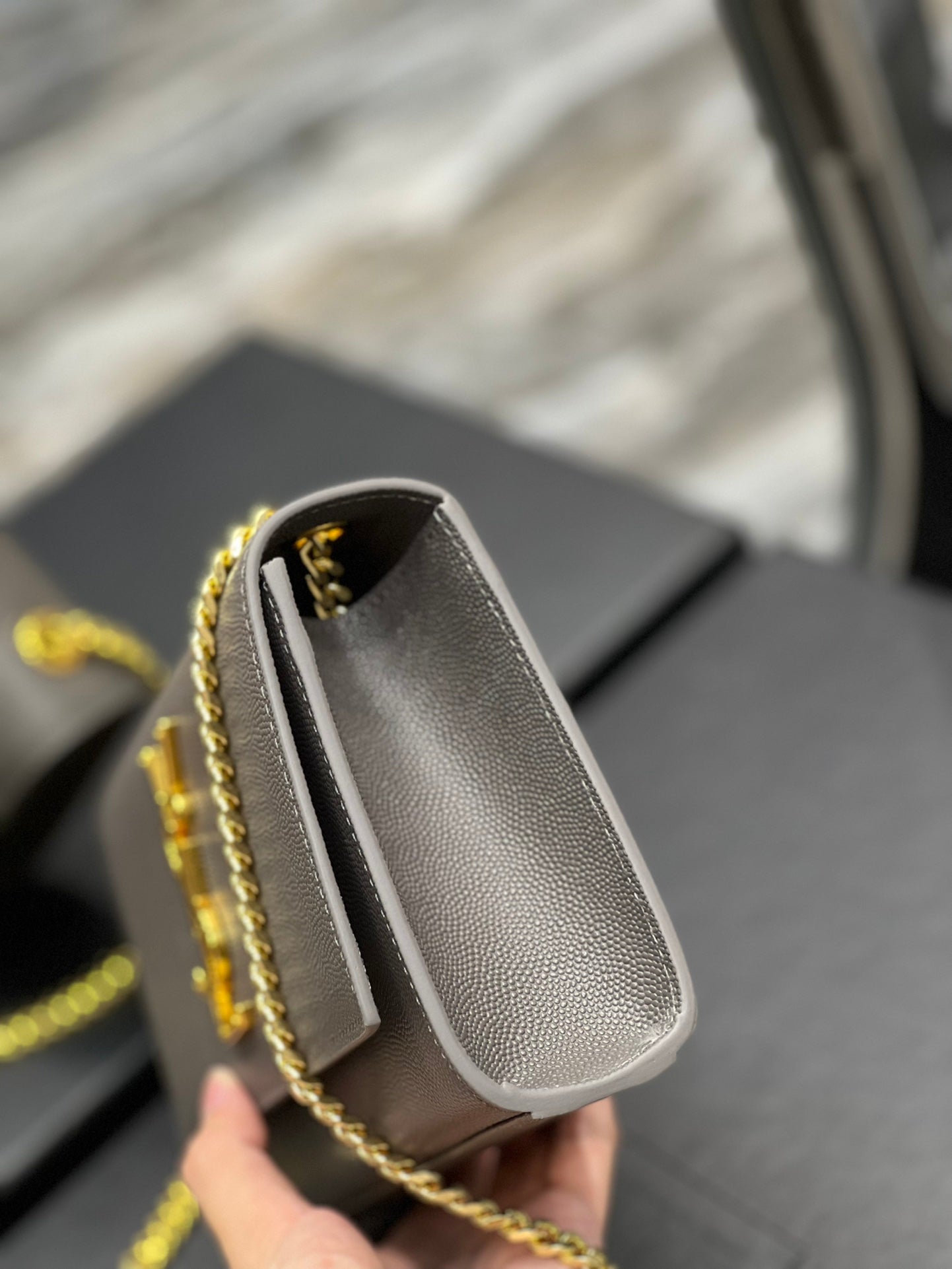 Saint Laurent Kate Small Chain Bag in Grained Leather - Grey