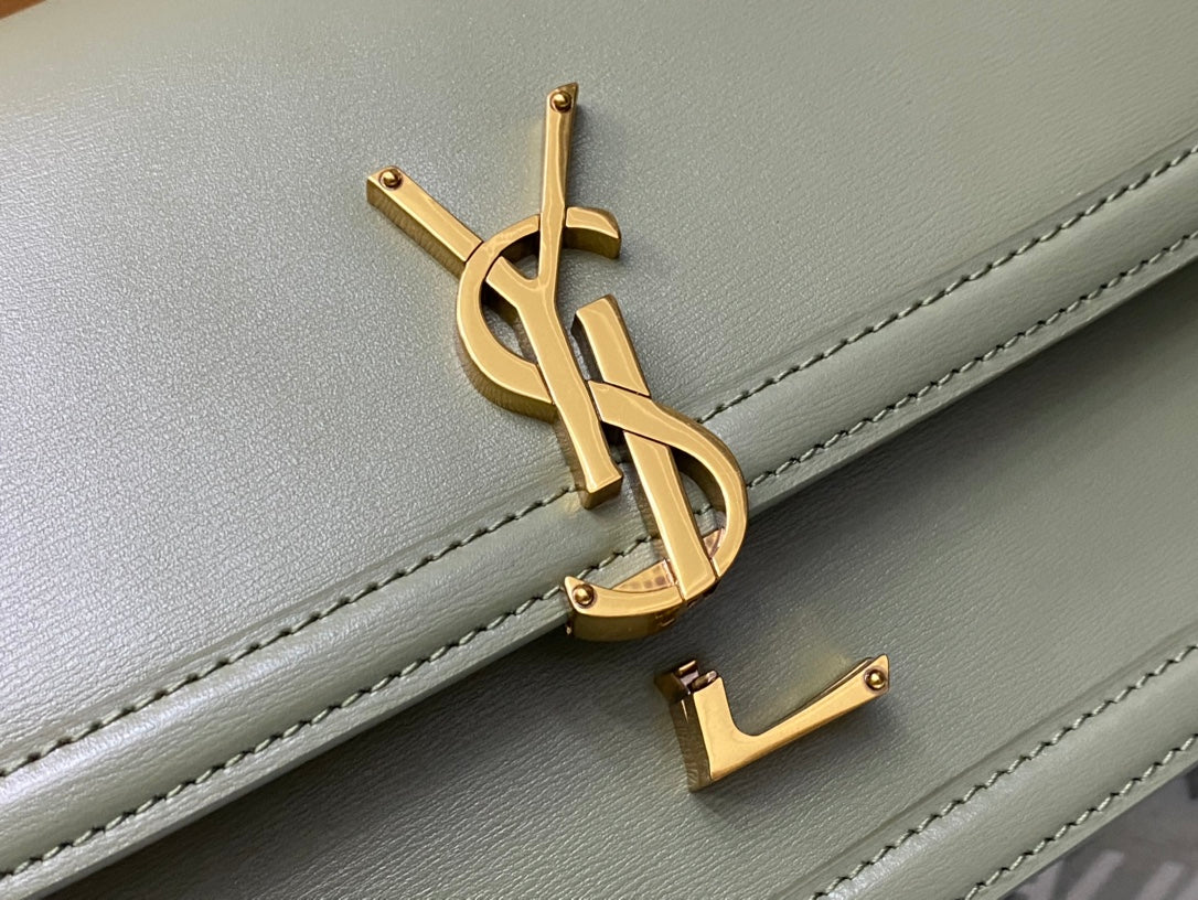 Saint Laurent Solferino Medium Shoulder Bag in Light Sage Green Leather
