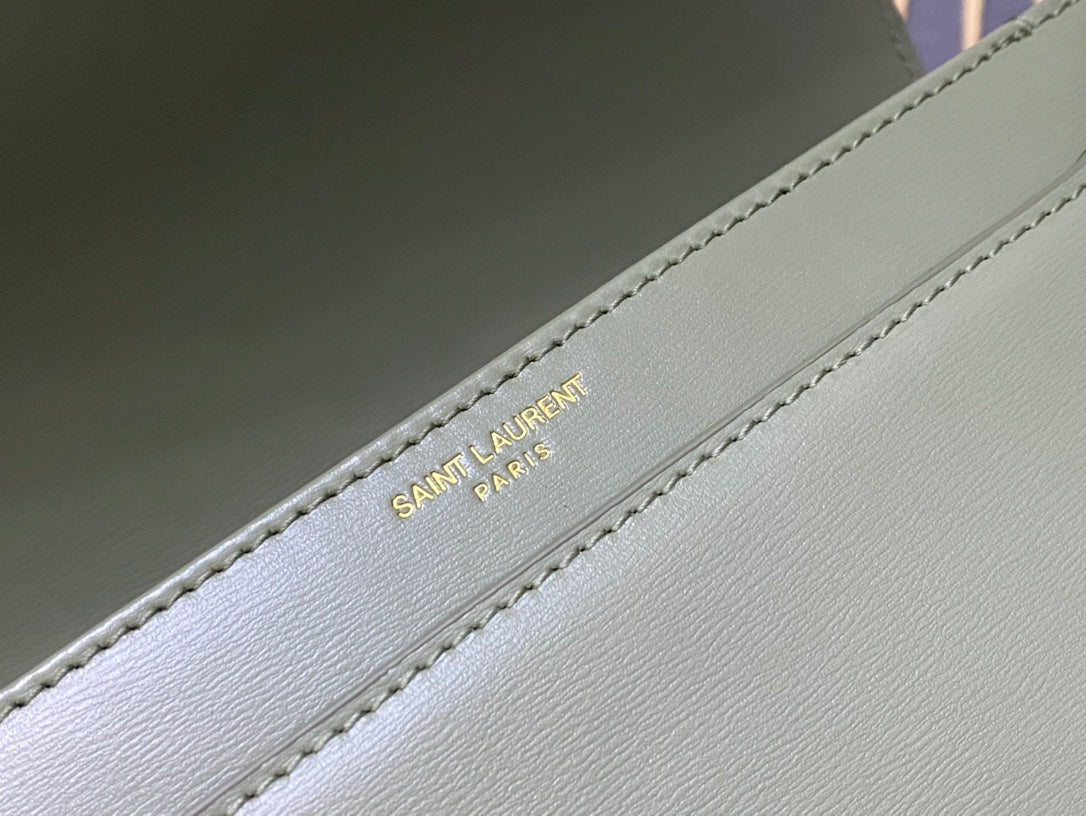 Saint Laurent Solferino Medium Shoulder Bag in Light Sage Green Leather