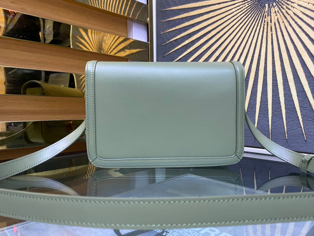 Saint Laurent Solferino Medium Shoulder Bag in Light Sage Green Leather