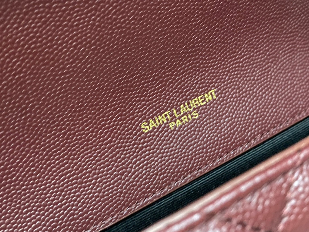 Saint Laurent Envelope Medium Bag in Quilted Grain de Poudre Leather - Burgundy