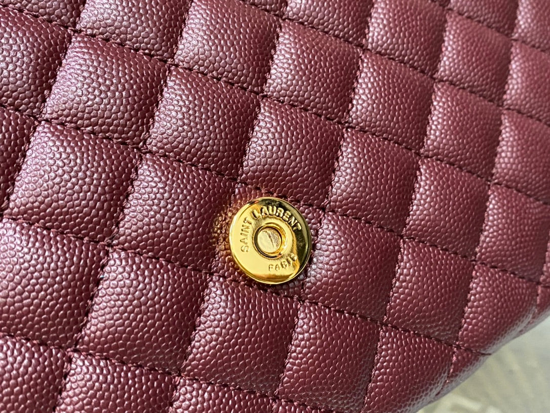 Saint Laurent Envelope Medium Bag in Quilted Grain de Poudre Leather - Burgundy
