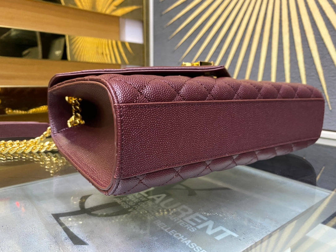 Saint Laurent Envelope Medium Bag in Quilted Grain de Poudre Leather - Burgundy