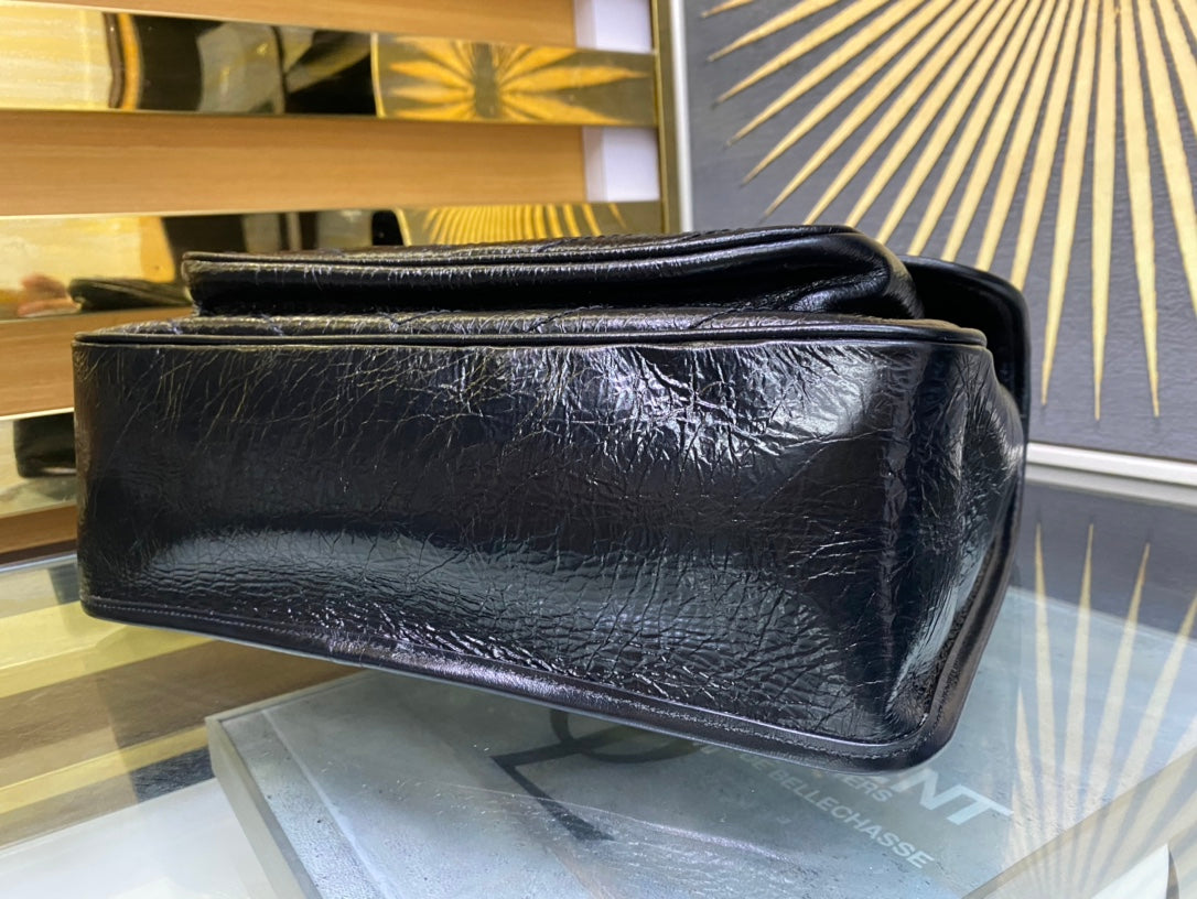 Saint Laurent Medium Niki Shoulder Bag in Black Crinkled Vintage Leather