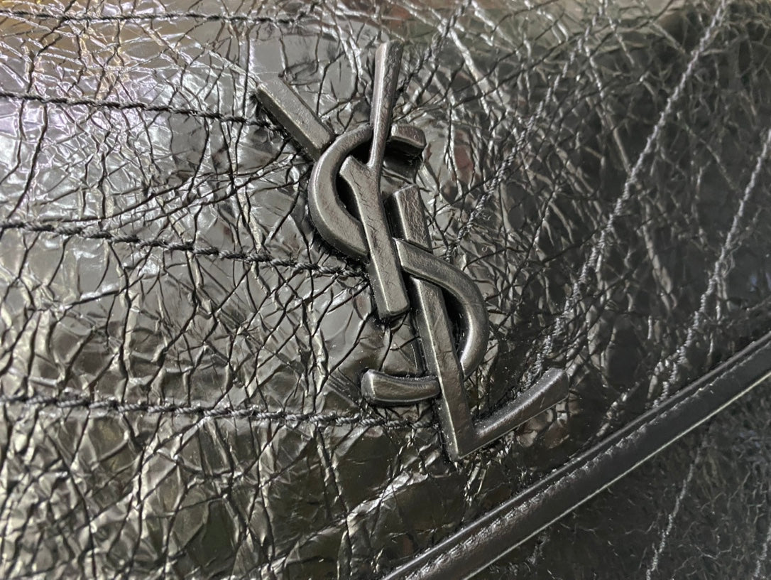 Saint Laurent Medium Niki Shoulder Bag in Black Crinkled Vintage Leather