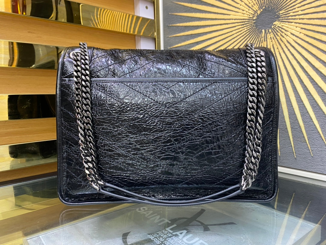 Saint Laurent Medium Niki Shoulder Bag in Black Crinkled Vintage Leather