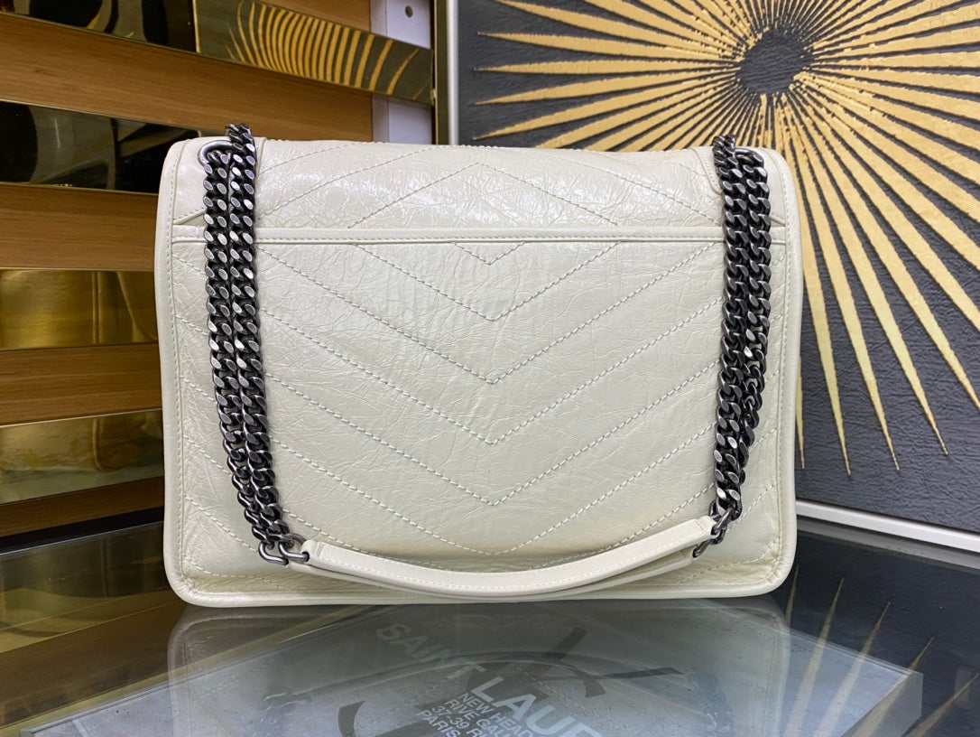 Saint Laurent Niki Medium Shoulder Bag in Quilted Vintage Leather - Off-White