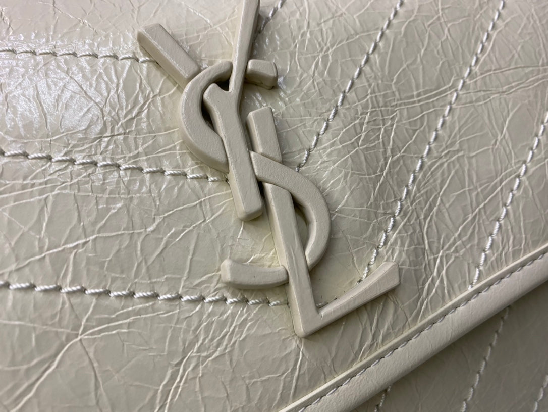 Saint Laurent Niki Medium Shoulder Bag in Quilted Vintage Leather - Off-White